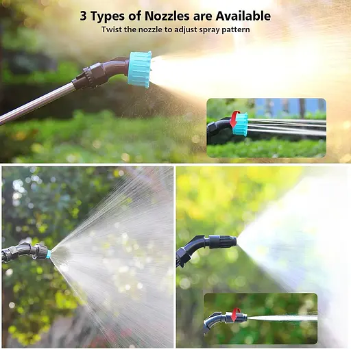 Акумуляторний обприскувач 5 л, вдосконалений електричний обприскувач з 3 насадками розпилювачами, ручкою з можливістю підзарядки - фото 4