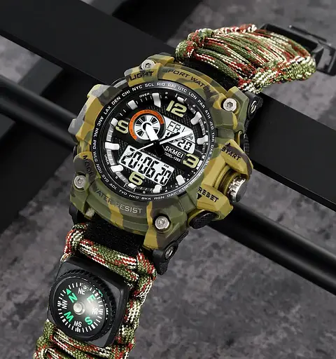 Годинник чоловічий спортивний наручний Skmei 1283 з паракордовим ремінцем (Камуфляж) - фото 4