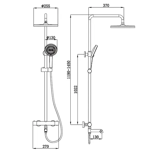 Душова система з термостатом Koer KB-57029-07 3 функції, graphite KR5498, Графіт - фото 2
