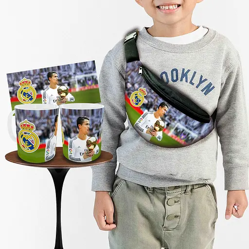 Набор: детская сумка-бананка+кружка Криштиану Роналду 32х15см,бананка для мальчика через плечо (00909)