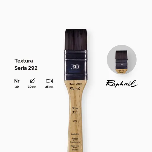 Кисть синтетична плоская Raphael Textura, №30, профессиональная, длинная ручка - фото 2