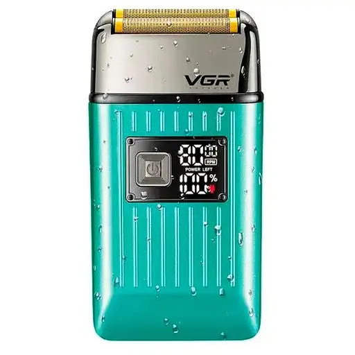 Електробритва VGR V-357 GREEN, подвійне лезо, 2 насадки, висувний триммер, IPX6, LED display, Box