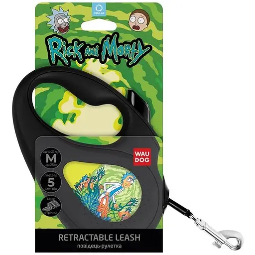 Повідець-рулетка для собак Waudog R-leash, малюнок "Рік та Морті 2", M, до 25 кг, 5 м, світловідбиваюча стрічка чорний - фото 5