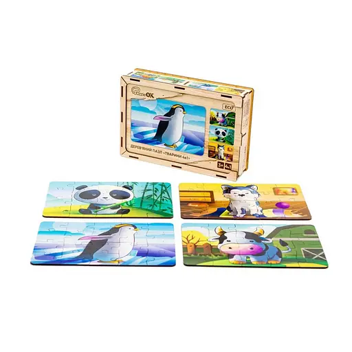 Детский деревянный пазл Животные 4 в 1 PuzzleOK Puz-10369, 80 элементов - фото 2