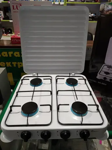 Настільна газова плита, плита на 4 конфорки Domotec MS 6604, таганок - фото 2