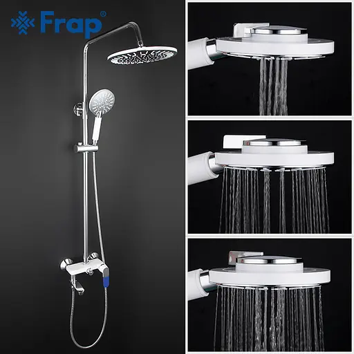 Душова система Frap F2434, поворотний вилив - перемикач на лійку, білий/хром - фото 5