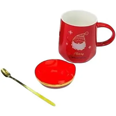 Новогодняя кружка Olens 102-1084-1 Золотой год керамическая с крышкой и ложкой 370 мл Красная - фото 1