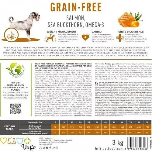 Сухой корм Brit Care Dog Grain-free Senior & Light для стареющих беззерновых собак с лососем 12 кг - фото 7