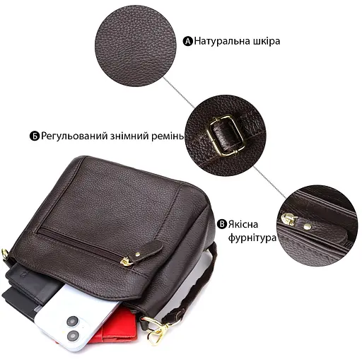 Женская сумка Vintage из натуральной кожи с удобной внутренней организацией 22.5х16.5х11.5 см sum0027555 - фото 4