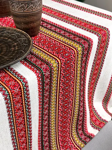 Лляна скатертина різдвяна з українським орнаментом "Грація" - 350х150 см - фото 5