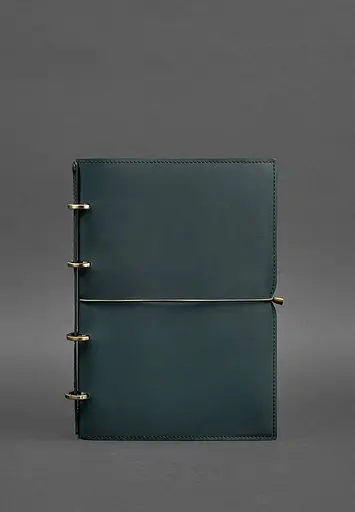 Шкіряний блокнот А4 на кільцях (Софт-бук) 9.0 в м'якій обкладинці зелений Краст - фото 2