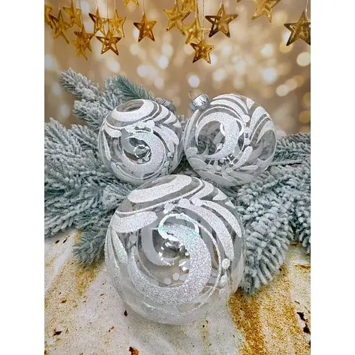 Набір куль Розпис 60 мм 6 шт із витонченим орнаментом Прозорий - фото 1