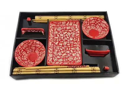 Сервіз для суші "Ієрогліфи на червоному тлі" (2 персони) (39х27, 5х5, 5 см - фото 1