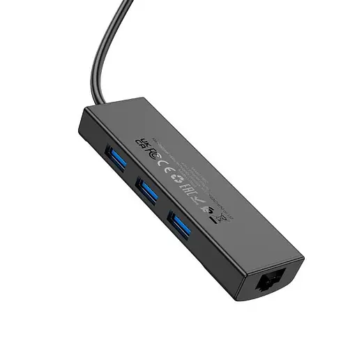 Перехідник Hoco Easy safety 4 in 1 Gigabit Ethernet Adapter HB42 USB to USB3.0x3+RJ45L=1.2 м - фото 3