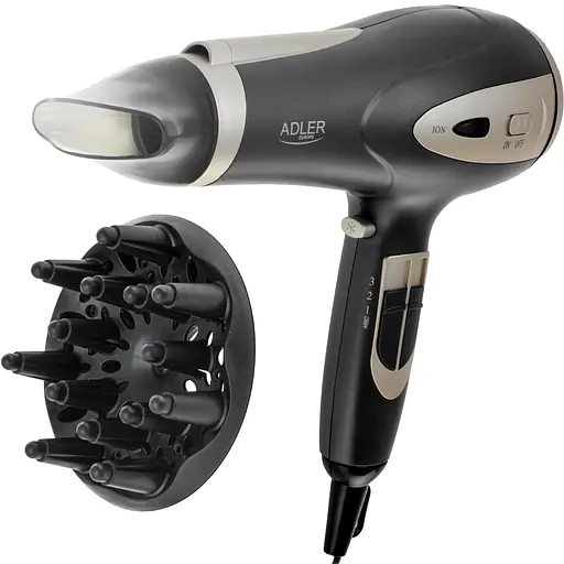 Фен Adler AD 2248 grey champane 2200Вт/ 2 скорости/ холодный обдув/ темп.режимов-3/ ионизация/ диффузор - фото 1