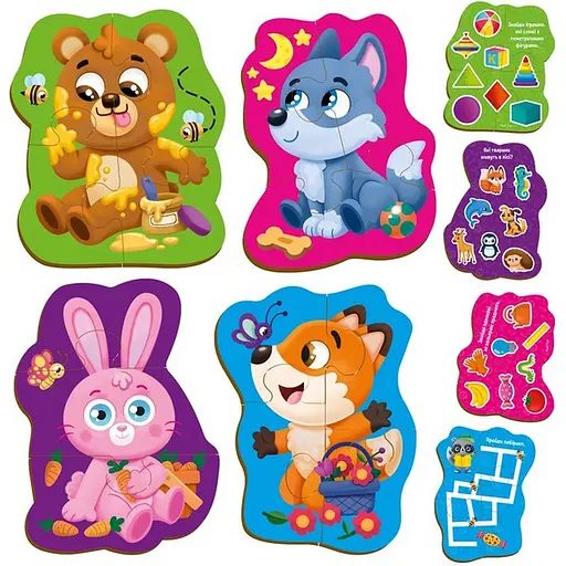 Детские развивающие Картонные пазлы Лесные звери VT1722-26 с игрой - фото 2