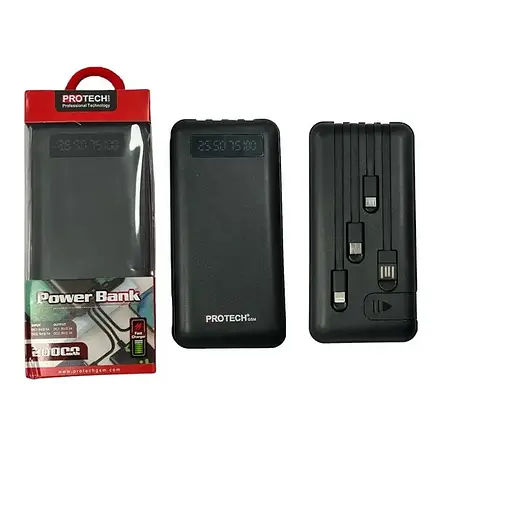 Универсальная зарядная батарея ProTech B-05 Solar 20000Mah + встроенные кабеля + фонарик (Черный) - фото 5