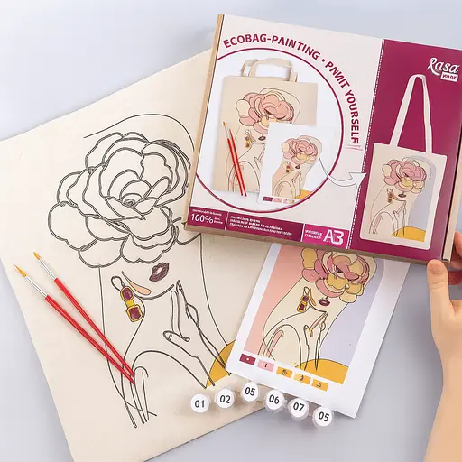 Набір екосумка-розмальовка „Floral Girl“ А3 бавовна 220 г/м2 38х42см ROSA Talent [CD]