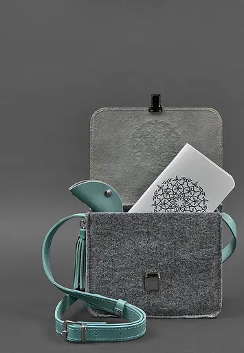 Фетрова жіноча бохо-сумка Лілу з шкіряними бірюзовими вставками - фото 2