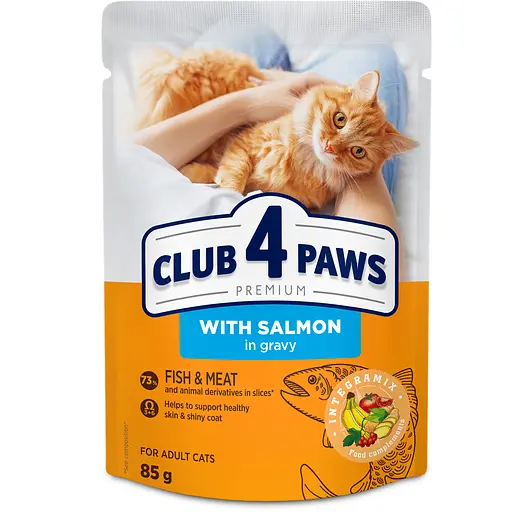 Влажный корм для взрослых кошек Club 4 Paws Premium лосось в соусе 85 г