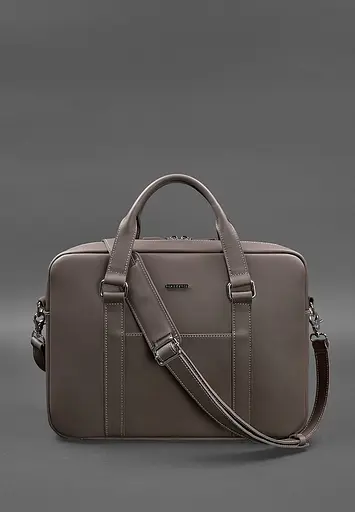 Шкіряна сумка для ноутбука і документів темно-бежева - фото 4