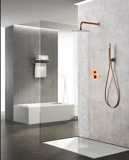 Душова система прихованого монтажу з термостатом Imex Monza PVD матове рожеве золото GTM039/ORC, Золотий - фото 2