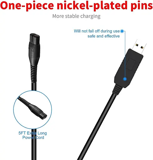 MEROM 4,3 В бритва Замена USB-кабеля для зарядки A00390 Шнур зарядного устройства, совместимый с Philips Norelco One Blade QP2620 - фото 2