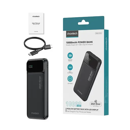 Повербанк 10000mAh Choetech B728 Black 22.5W QC3.0 PD3.0 (43-00114) - фото 3