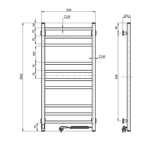 Електрична рушникосушка Navin Loft 500x1000 Sensor правобічна з таймером, біла 12-228053-3680, Білий, Праве, Електронний - фото 5