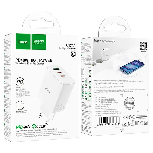 Зарядний адаптер блок живлення 3 порти 40 вт Hoco C126a Pure power 3-port 40w - фото 6