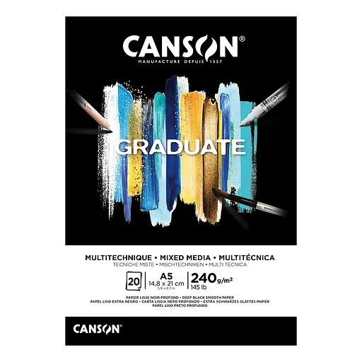 Склейка паперу для міксованих технік Canson Graduate Mixed Media А5 14.8х21 см 240 г/м2 20 аркушів чорний колір   - фото 1
