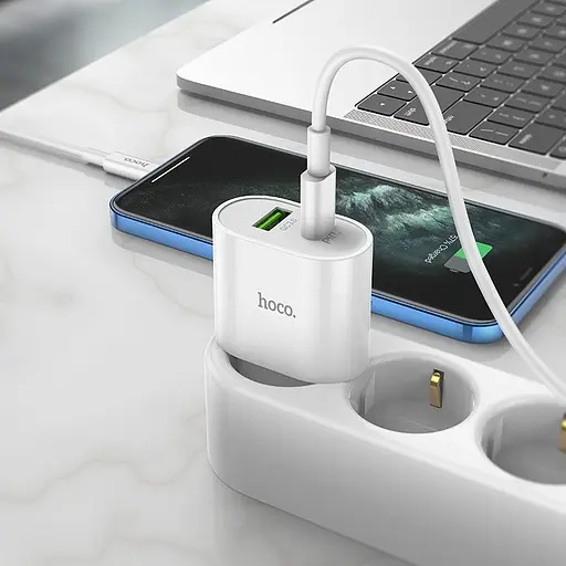 Мережевий зарядний пристрій Hoco C95A Lineal PD20W+QC3.0 + Cable USB-C to Lightning White (757326) [76051] - фото 10