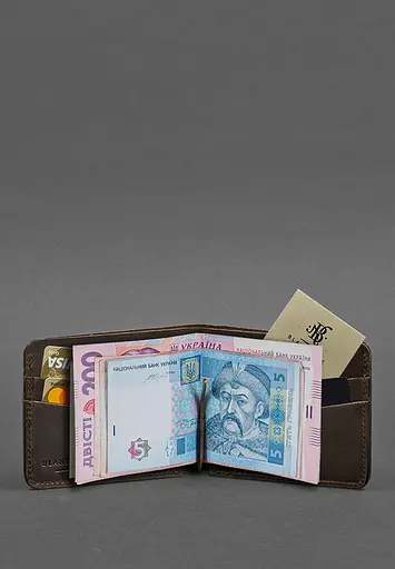 Кожаный портмоне 4.4 (с зажимом) темно-коричневый Crazy Horse - фото 3