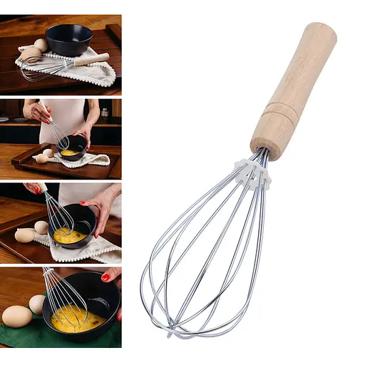 Венчик кухонный из нержавеющей стали с деревянной ручкой 26 см, Master Class 83797 - фото 3