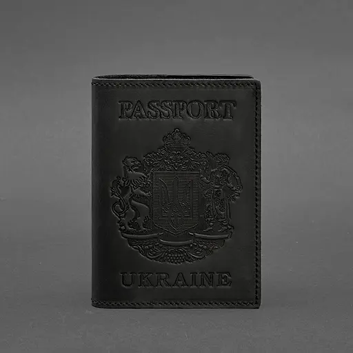 Кожаная обложка для паспорта с украинским гербом черная - фото 7