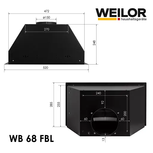 Вытяжка полновстраиваемая WEILOR WB 68 FBL - фото 12