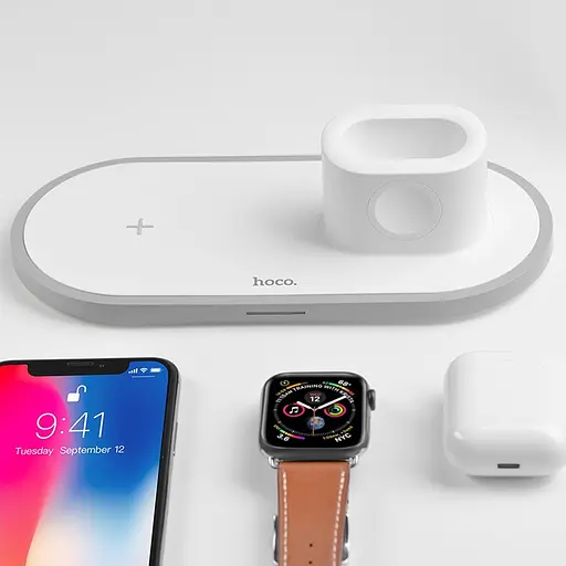 Зарядка бездротова QI Hoco CW21 Wisdom 3-in-1 iphone / watch / airpods charge біла - фото 7