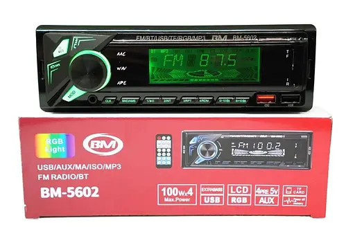 Автомагнітола Boschmann BM-5602 1DIN з Bluetooth і ISO-роз'ємом, RGB-підсвітка панелі, 2xUSB, microSD/TF, AUX вхід, MP3 - фото 6