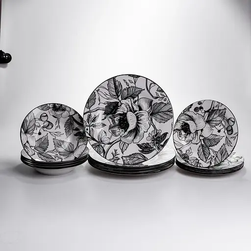 Столовий сервіз золотий на 6 персон 18 предметів набір фарфорових тарілок для сервірування столу сервіз тарілок Yiwu HP-HK-A4 - фото 2