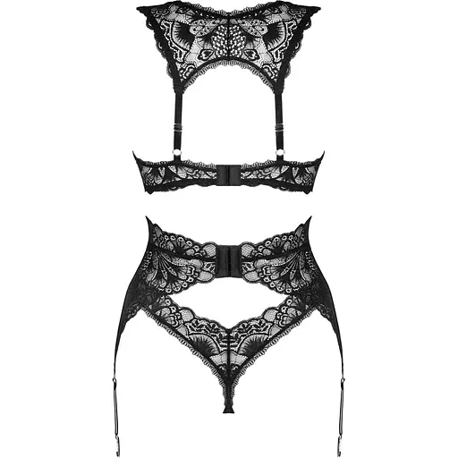 Комплект білизни Obsessive Donna Dream 3-pcs set XS/S Black, бюстгальтер, стрінги, пояс для панчіх - фото 4