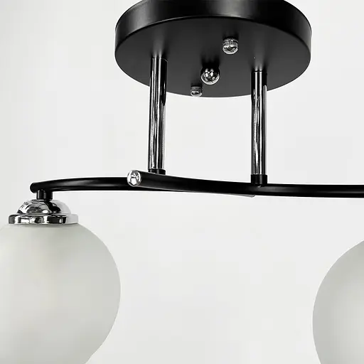 Стельова люстра в чорному корпусі на 2 плафони 40х16 см | Арт. 50568/2B CH+BK+WT | Line F - фото 3