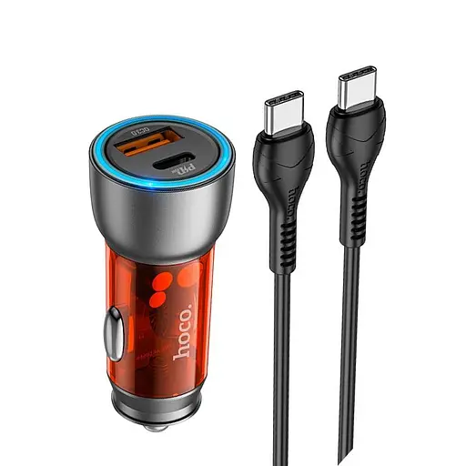 Адаптер автомобильный HOCO Type-C to Type-C cable Sprinter dual port car charger NZ8 комплект черный - фото 9