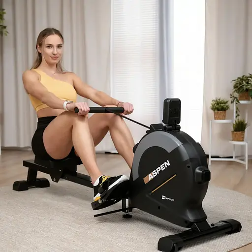 Гребной тренажер Hop-Sport HS-080R Aspen магнитный черно-золотистый - фото 3