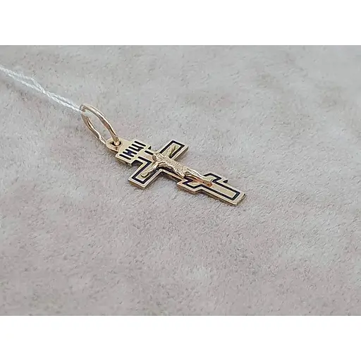 Золотий хрестик Харківська ювелірна фабрика Розп'яття Христа з емаллю. 11523-Е - фото 2