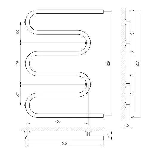 Полотенцесушитель Laris Змеевик 32 РС5 600x800 71207233, Хром - фото 2