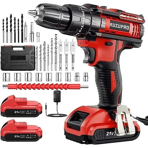 Акумуляторний дриль KUZUPRO 21 В, бездротовий перфоратор з 2 батареями 2,0 Ач, 25+3 крутний момент, макс. 42 Нм, 30 шт.