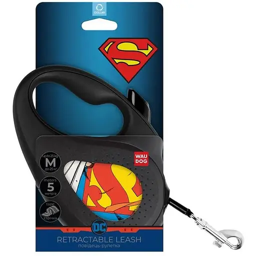 Повідець-рулетка для собак Waudog R-leash, малюнок "Супермен Герой", M, до 25 кг, 5 м, світловідбиваюча стрічка чорний - фото 3