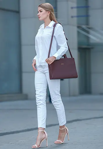 Жіноча шкіряна сумка для ноутбука і документів бордова - фото 6