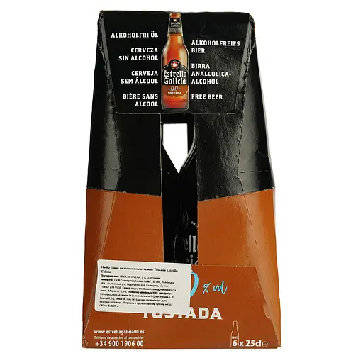 Упаковка пива Estrella Galicia Tostada безалкогольное светлое 0% 1.5 л (0.25 л х 6 шт.) - фото 5