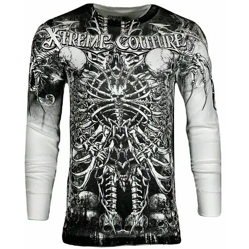 Футболка с длинным рукавом Xtreme Couture by Affliction Men's Thermal Shirt Catacombs Skull Biker 3XL 